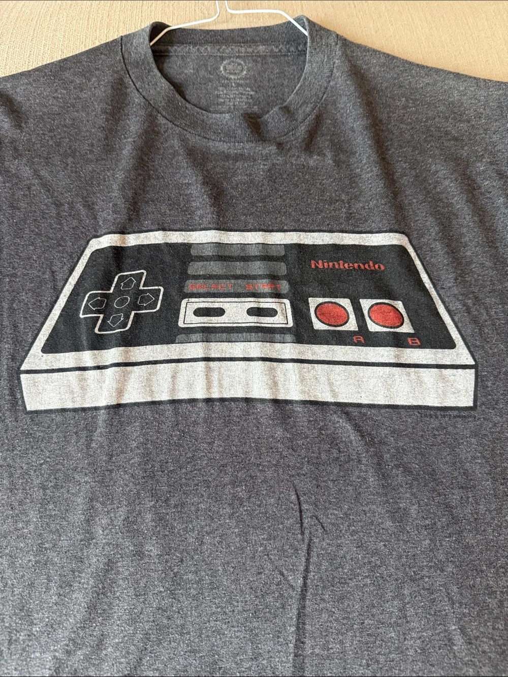 Nintendo Dark Gray Retro Controller Graphic Tee with Red Accents